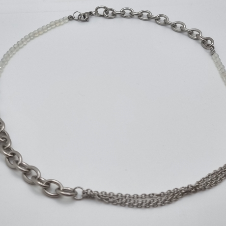 Edelstahlkette mit Opal Quarz Gliederkette mit Perlen (831)