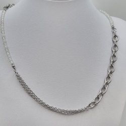 Edelstahlkette mit Opal Quarz Gliederkette mit Perlen (831)