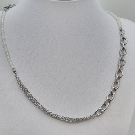 Edelstahlkette mit Opal Quarz Gliederkette mit Perlen (831)