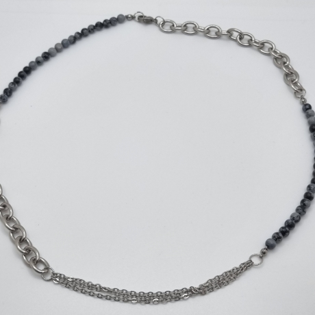 Edelstahlkette mit Obsidian Gliederkette mit Perlen (831)