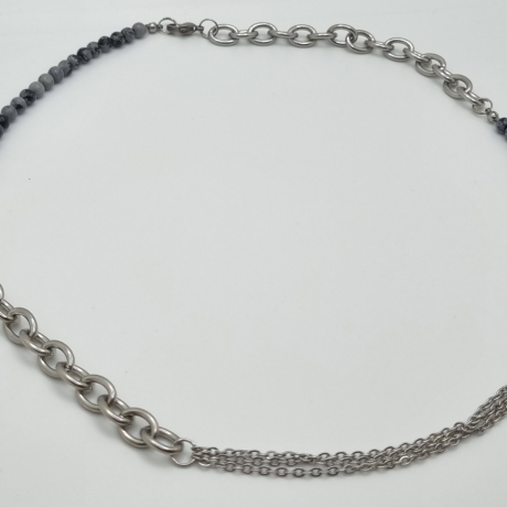 Edelstahlkette mit Obsidian Gliederkette mit Perlen (831)