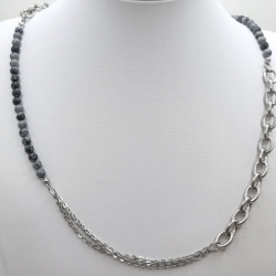 Edelstahlkette mit Obsidian Gliederkette mit Perlen (831)