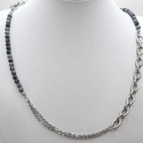 Edelstahlkette mit Obsidian Gliederkette mit Perlen (831)