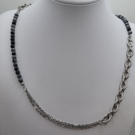 Edelstahlkette mit Obsidian Gliederkette mit Perlen (831)