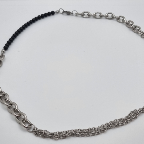 Edelstahlkette mit Onyx – mit schwarzen Onyxperlen (831)
