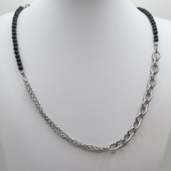 Edelstahlkette mit Onyx – mit schwarzen Onyxperlen (831)