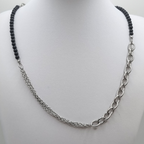 Edelstahlkette mit Onyx – mit schwarzen Onyxperlen (831)