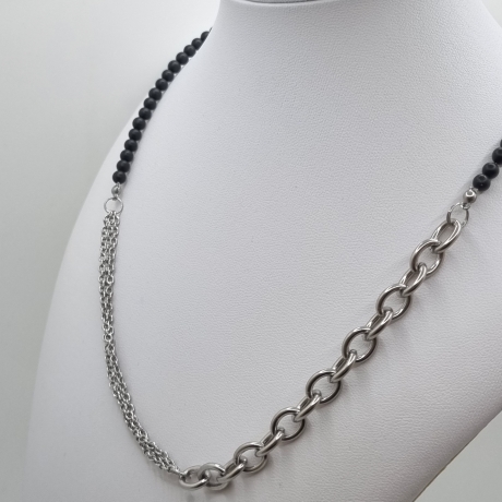 Edelstahlkette mit Onyx – mit schwarzen Onyxperlen (831)