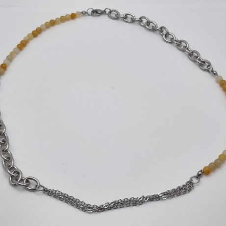 Edelstahlkette mit Topas Gliederkette mit Edelsteinperlen (831)