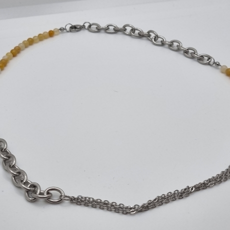 Edelstahlkette mit Topas Gliederkette mit Edelsteinperlen (831)