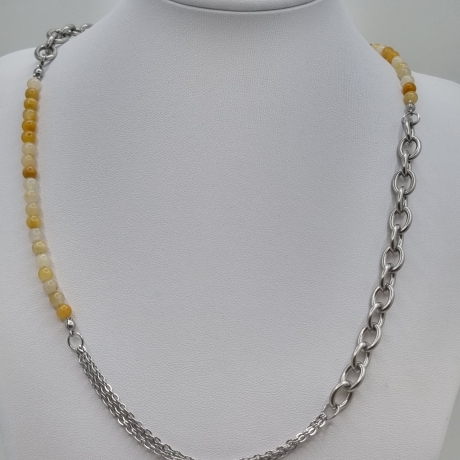 Edelstahlkette mit Topas Gliederkette mit Edelsteinperlen (831)