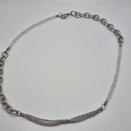 Edelstahlkette mit Opal Quarz Gliederkette mit Perlen (831)