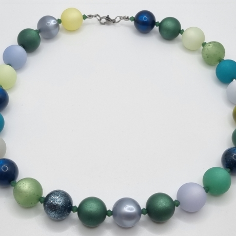 Polariskette Grün Blau mit Kristallen | Perlenkette (834)