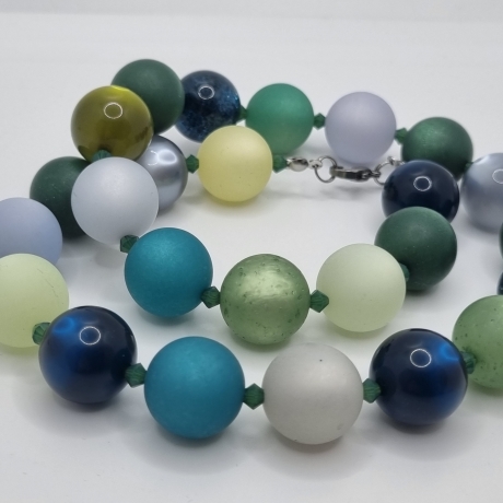 Polariskette Grün Blau mit Kristallen | Perlenkette (834)