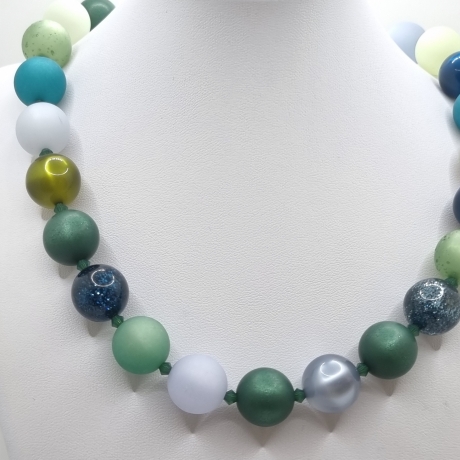 Polariskette Grün Blau mit Kristallen | Perlenkette (834)