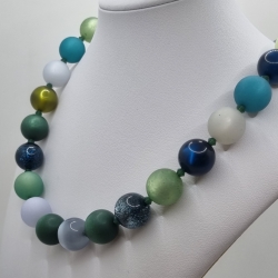 Polariskette Grün Blau mit Kristallen | Perlenkette (834)