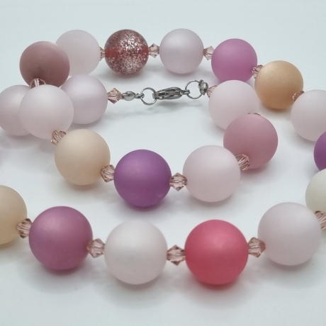Polariskette Rosa mit Kristallen | Perlenkette | Rosatöne (834)