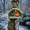 Hobbit Höhle Vogelhaus mit Moos & Balcon - Nistkasten 32mm