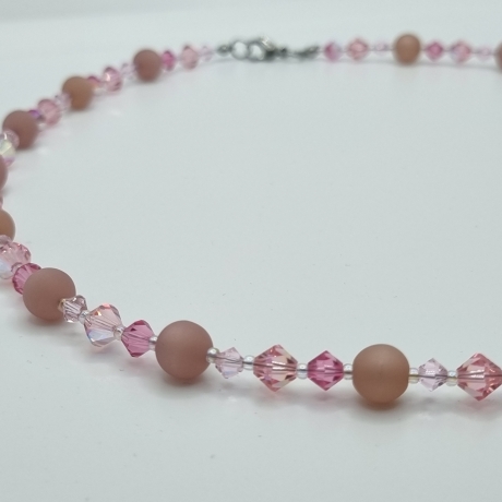Schmuckset Rosa | Kette Armband  Polarisperlen & Bicone (835)