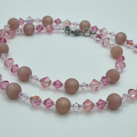 Schmuckset Rosa | Kette Armband  Polarisperlen & Bicone (835)