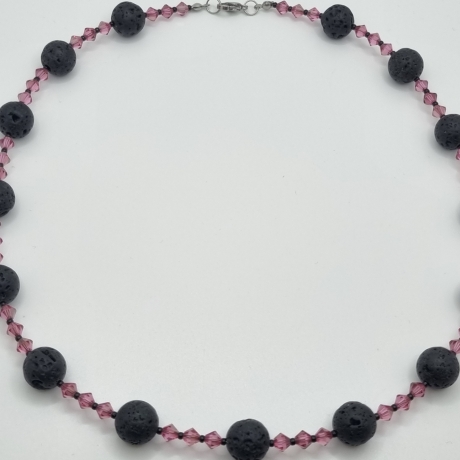 Handgemachte Lavaperlen Kette mit Bicone Kristallen Rosa (837)