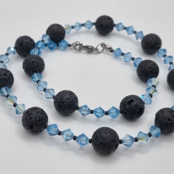 Handgemachte Lavaperlen Kette mit Bicone Kristallen Blau (837)