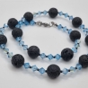 Handgemachte Lavaperlen Kette mit Bicone Kristallen Blau (837)