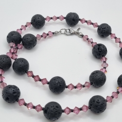 Handgemachte Lavaperlen Kette mit Bicone Kristallen Rosa (837)