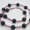 Handgemachte Lavaperlen Kette mit Bicone Kristallen Rosa (837)