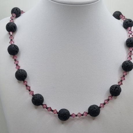 Handgemachte Lavaperlen Kette mit Bicone Kristallen Rosa (837)