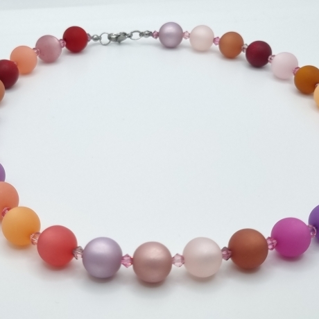 Polariskette Rosa Lila Perlen und Kristallen | Perlenkette (840)