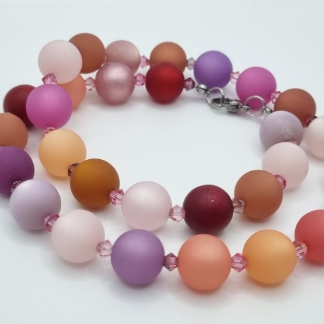 Polariskette Rosa Lila Perlen und Kristallen | Perlenkette (840)