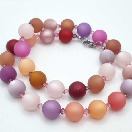 Polariskette Rosa Lila Perlen und Kristallen | Perlenkette (840)