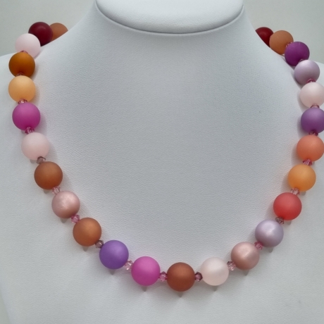 Polariskette Rosa Lila Perlen und Kristallen | Perlenkette (840)