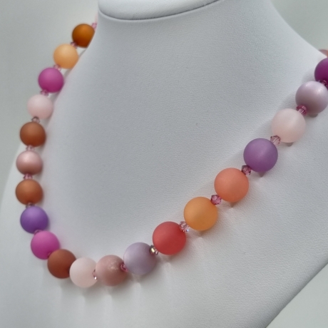 Polariskette Rosa Lila Perlen und Kristallen | Perlenkette (840)