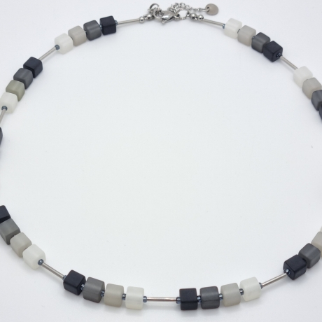 Polariskette Würfel schwaru grau weiß Edelstahl (841)