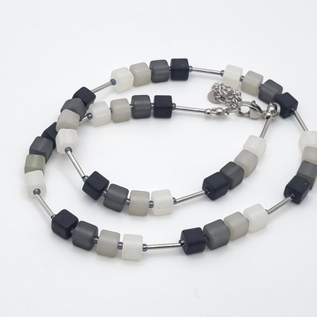 Polariskette Würfel schwaru grau weiß Edelstahl (841)
