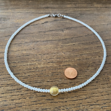 Kette mit facettierten Glasrondellen und Murano Perle