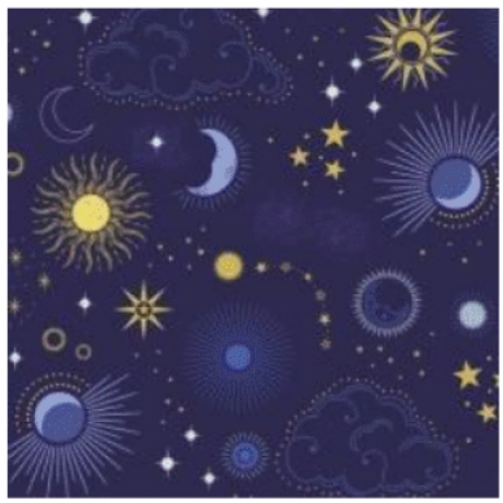 Celestial metallic skies on midnight blue
