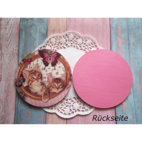 2 Stück runde Untersetzer  Zwei Kätzchen Holz
