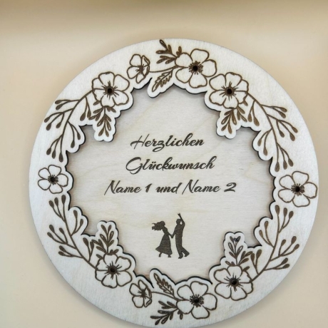 Glückwunschschild mit oder ohne Beleuchtung aus Holz gelasert