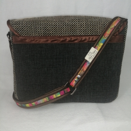 große Handtasche Unikat Schultertasche grau braun 32 x 26 x 11 cm