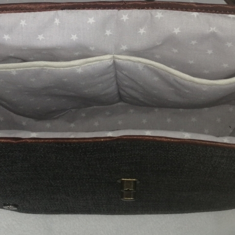 große Handtasche Unikat Schultertasche grau braun 32 x 26 x 11 cm
