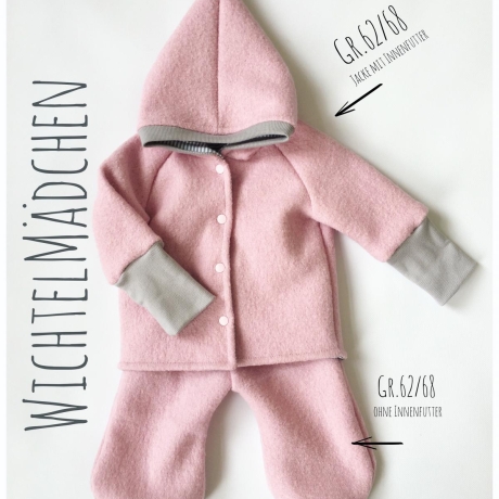 Wichteljacke aus Wollwalk Gr.62/68 rosa, Zwergenjacke handmade