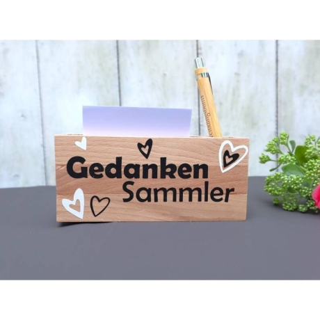 Notizzettelhalter mit graviertem Kuli Geschenk Idee Holz Spruch