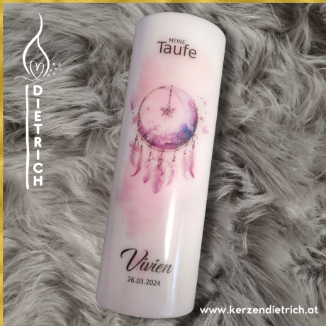 Taufkerze A14 | Traumfänger | rosa | boho | dreamcatcher