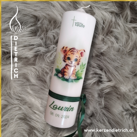 Taufkerze A28_3 | Tiger | Tiere | grün | Safari Tiere