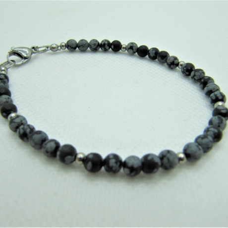 Armband Perlen Schneeflocken Obsidian Schwarz