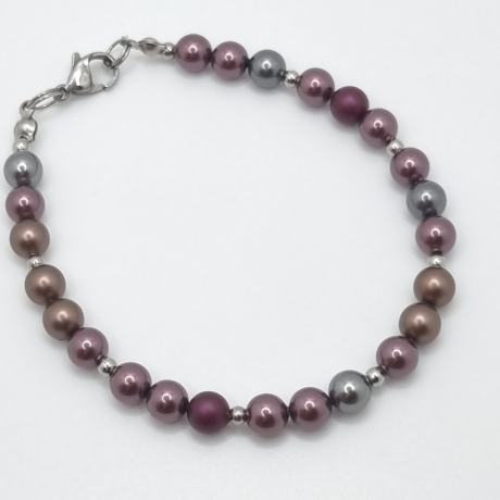 Armband Perlen Braun Lila mit Swarovski® Crystal Pearls (A70)
