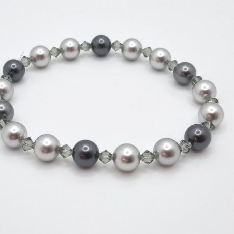 Armband Perlen Grau mit Crystal Pearls und Bicones (A73)